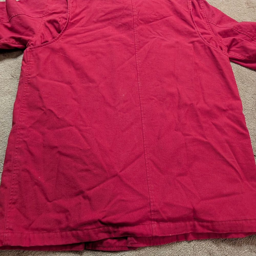 Lands End Vintage Red Canvas Chore Coat with Leather Collar - Picture 10 of 16